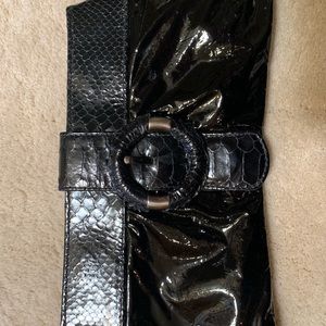 Black leather clutch